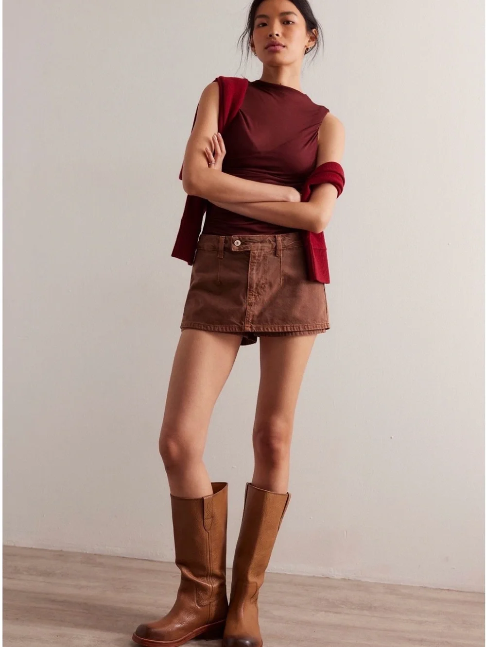 NWOT- We the Free - Gallivanting Peekaboo Skort- Size 27 - Chocolate Mousse